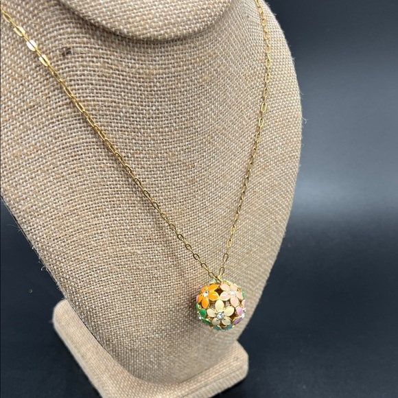 J. Crew Multicolor Enamel & Crystal Gold Tone Floral Orb Necklace - Picture 3 of 7